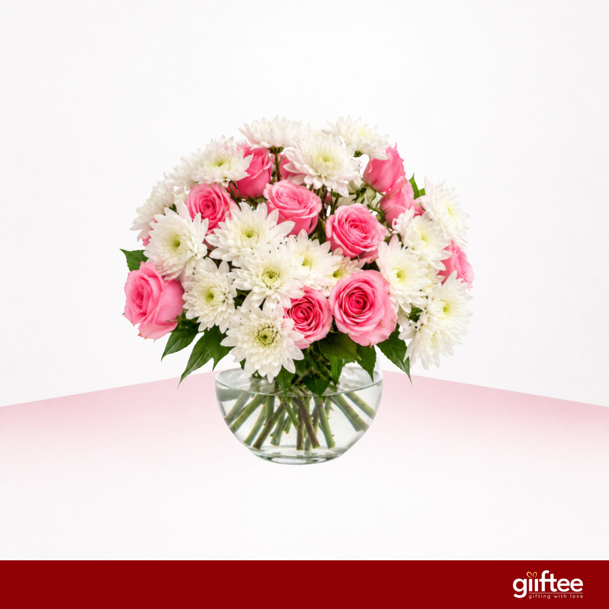 Pink Roses & White Chrysanthemum Bowl